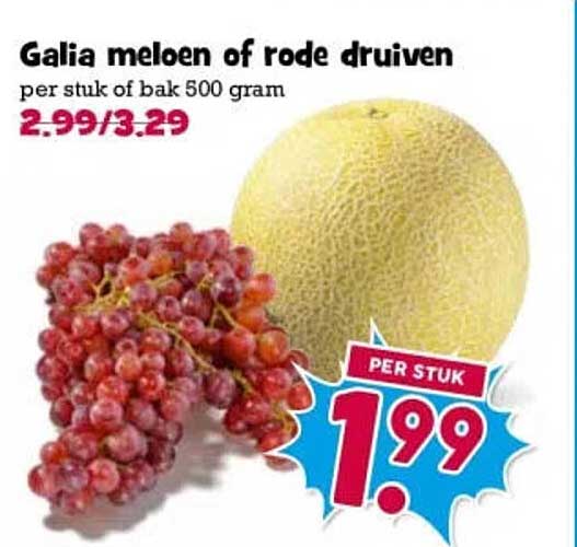 Galia meloen of rode druiven per stuk of bak 500 gram