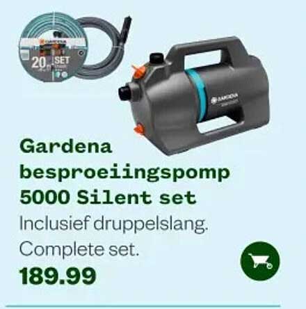 Gardena besproeiingspomp 5000 Silent set Inclusief druppelslang. Complete set.
