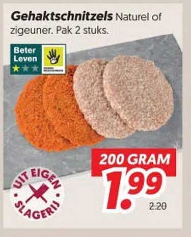 Gehaktschintzels Naturel of zigeuner. Pak 2 stuks.