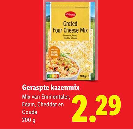 Geraspte kazenmix Mix van Emmentaler, Edam, Cheddar en Gouda 200 g