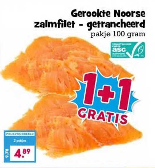 Gerookte Noorse zalmfilet - getrancheerd 1+1 GRATIS