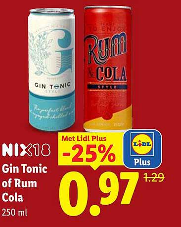 Gin Tonic of Rum Cola 250 ml -25%
