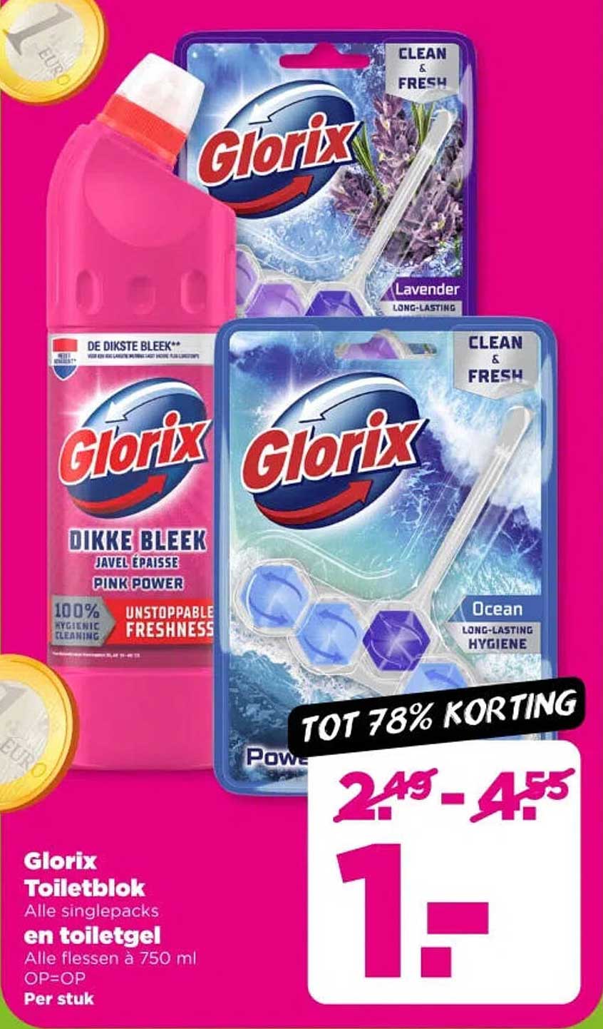 Glorix Toiletblok alle singlepacks en toileegel alle flessen á 750 ml OP=OP per stuk