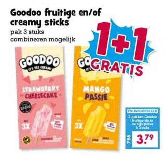 Goodoo fruitige en/of creamy sticks 1+1 GRATIS