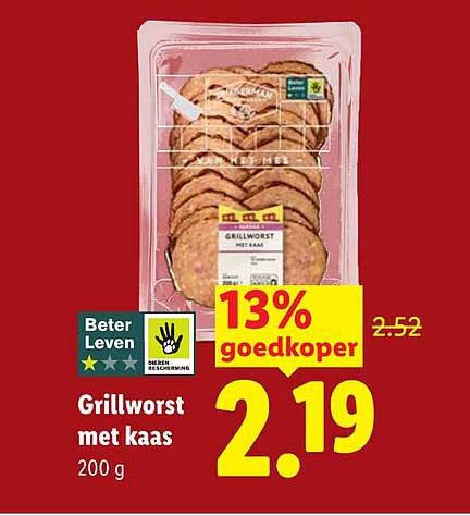 Grillworst met kaas 200 g 13% goedkoper