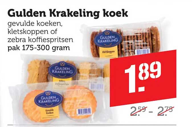 Gulden Krakeling koek gevulde koeken, kletskoppen of zebra koffiespritsen pak 175-300 gram