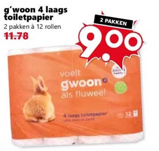 g'woon 4 laags toiletpapier 2 pakken á 12 rollen 2 PACKEN 9.00