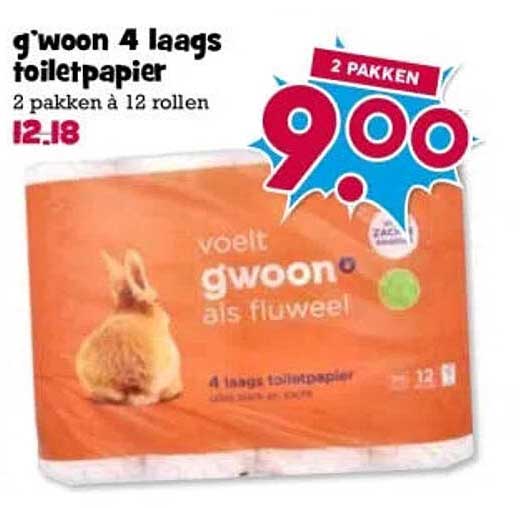 g'woon 4 laags toiletpapier 2 pakken à 12 rollen 2 PAKKEN