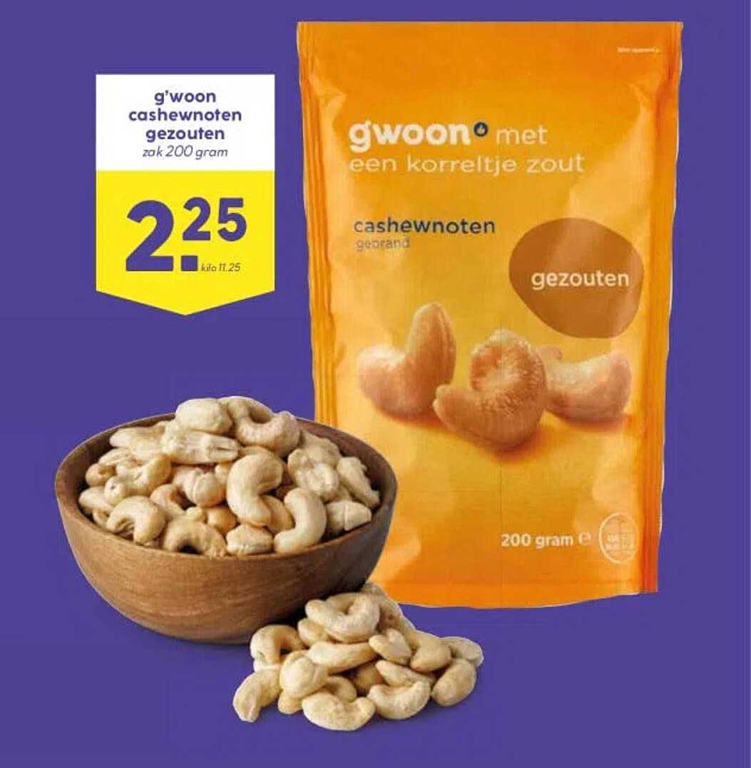 g'woon cashewnoten gezouten zak 200 gram