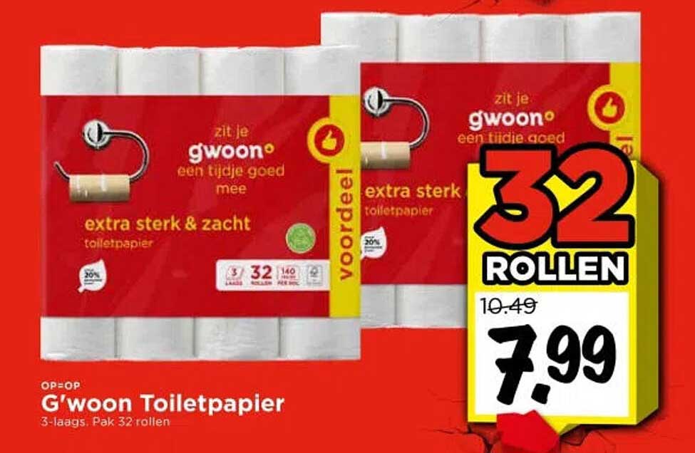 G'woon Toiletpapier 3-laags, Pak 32 rollen
