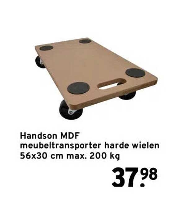 Handson MDF meubeltransporter harde wielen 56x30 cm max. 200 kg