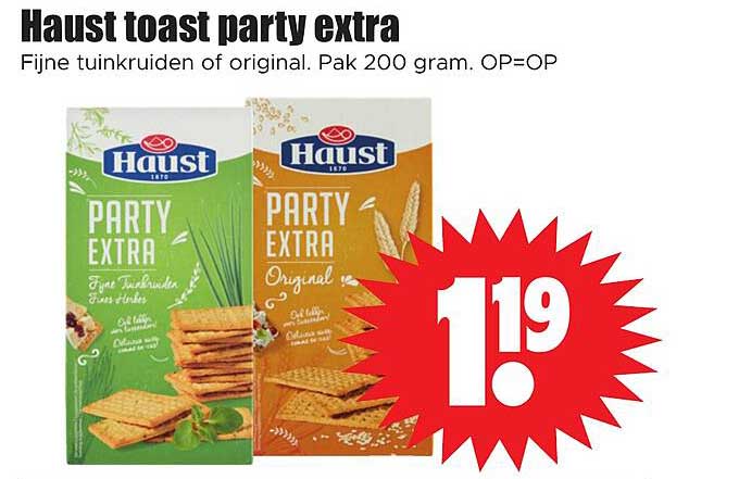 Haust toast party extra Fijne tuinkruiden of original. Pak 200 gram. OP=OP