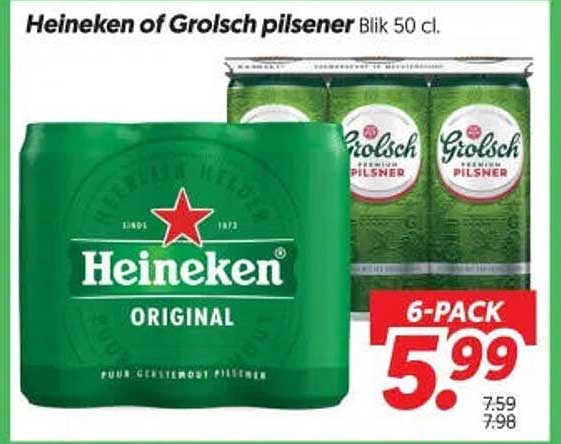 Heineken of Grolsch pilsener Blik 50 cl.