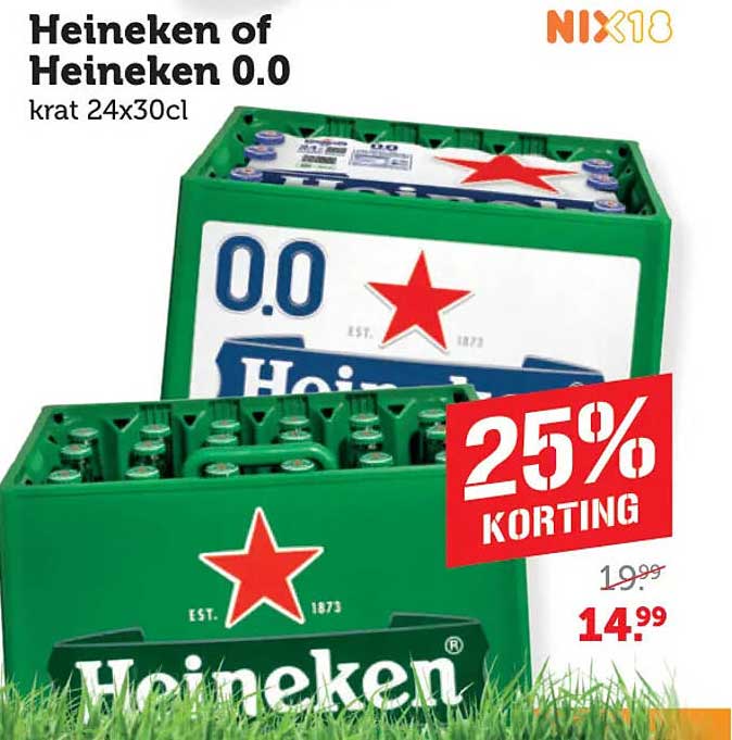 Heineken of Heineken 0.0 krat 24x30cl 25% korting