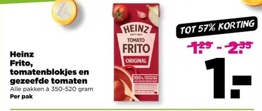 Heinz Frito, tomatenblokjes en gezeefde tomaten