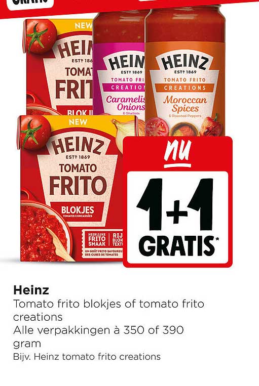 Heinz Tomato Frito blokjes of tomato frito creations 1+1 gratis