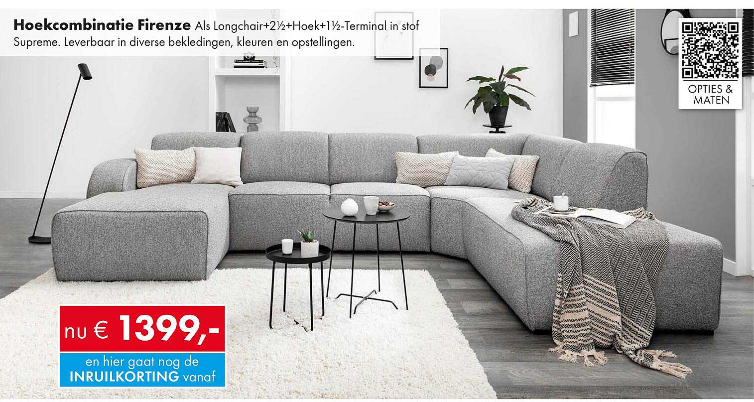 Hoekcombinatie Firenze Als Longchair+2½+Hoek+1½-Terminal in stof Supreme