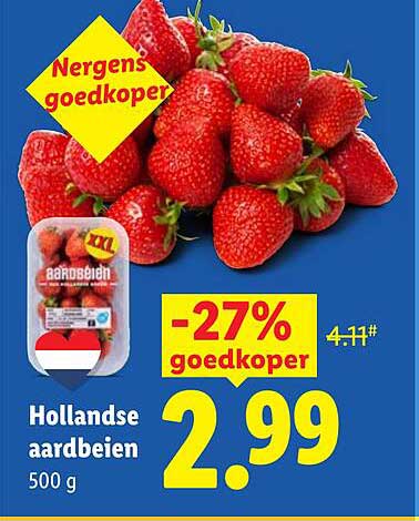 Hollandse aardbeien 500 g -27% goedkoper