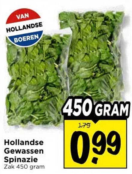 Hollandse Gewassen Spinazie Zak 450 gram