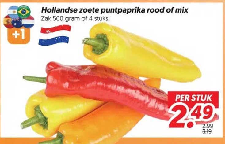 Hollandse zoete puntpaprika rood of mix