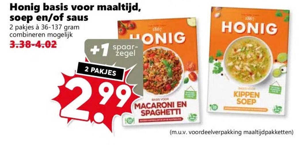 Honig basis voor maaltijd, soep en/of saus 2 pakjes