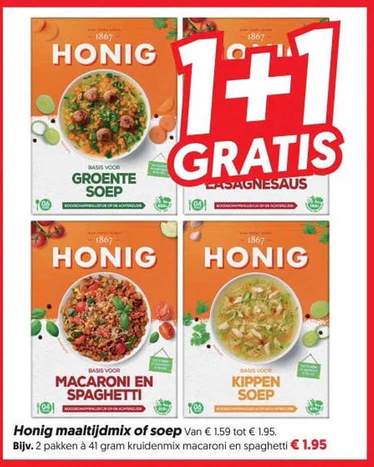 Honig maaltijdmix of soep 1+1 gratis