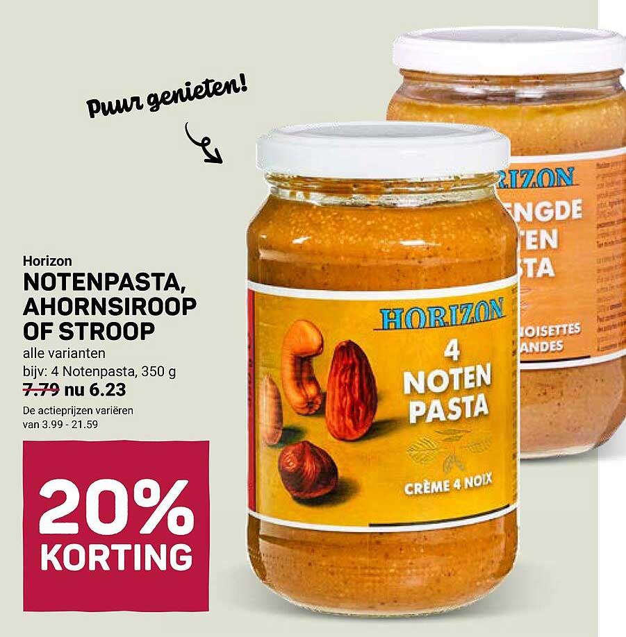 Horizon notenpasta, ahornsiroop of stroop 20% korting