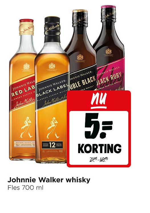 Johnnie Walker whisky 5= KORTING