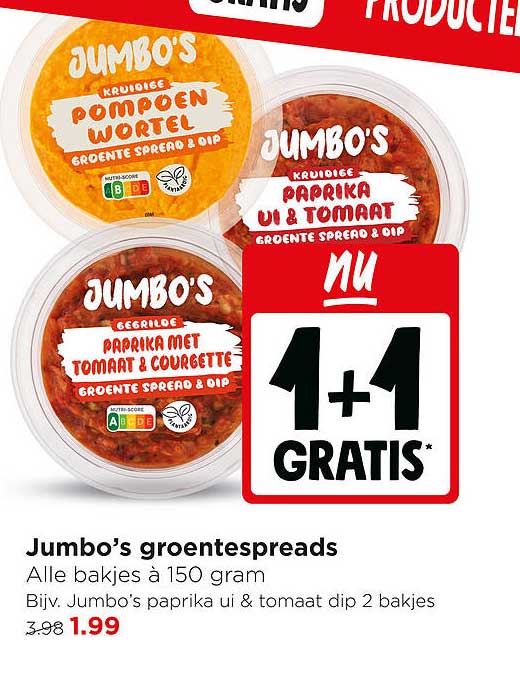 Jumbo’s groentespreads 1+1 gratis