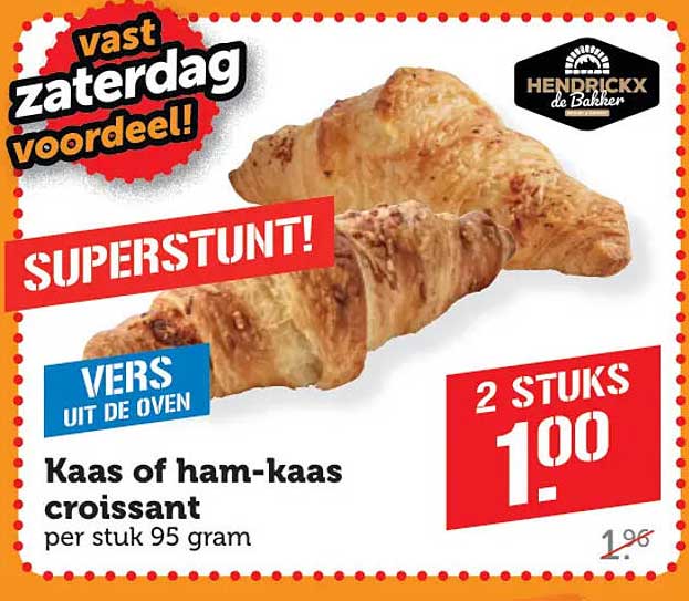 Kaas of ham-kaas croissant per stuk 95 gram