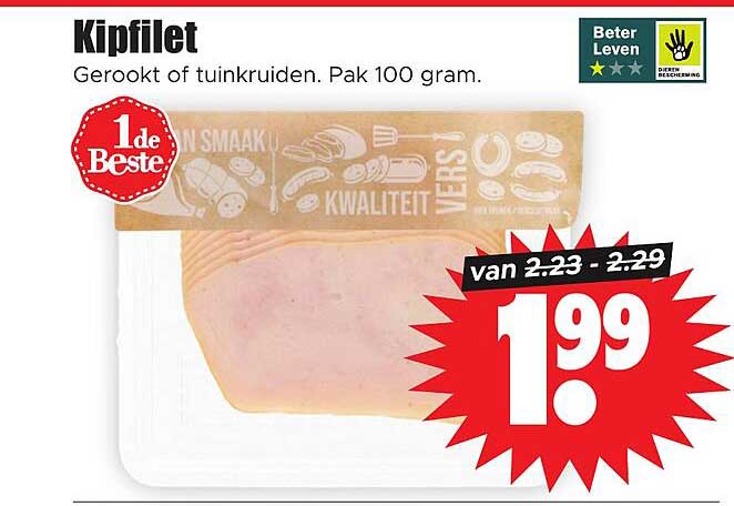 Kipfilet Gerookt of tuinkruiden. Pak 100 gram.