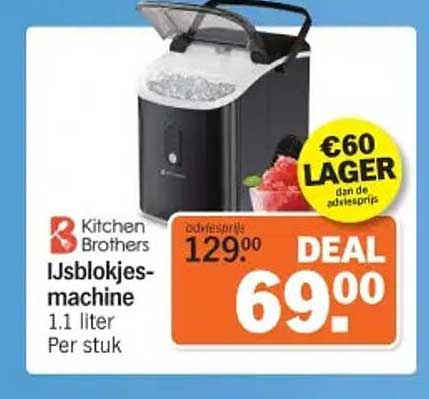 Kitchen Brothers IJsblokjes-machine 1.1 liter Per stuk