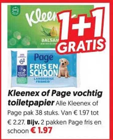 Kleenex of Page vochtig toiletpapier 1+1 gratis
