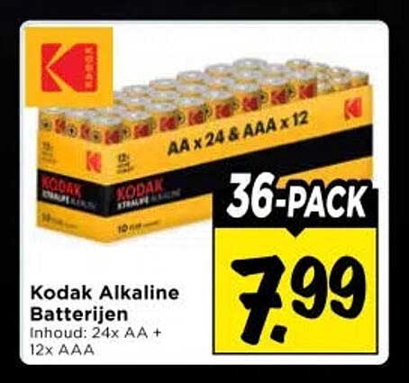 Kodak Alkaline Batterijen Inhoud: 24x AA + 12x AAA