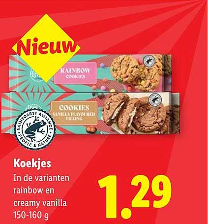 Koekjes In de varianten rainbow en creamy vanilla 150-160 g