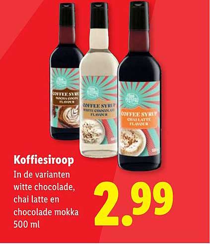 Koffiesiroop In de varianten witte chocolade, chai latte en chocolade mokka 500 ml