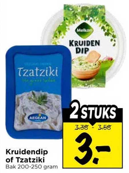 Kruidendip of Tzatziki Bak 200-250 gram 2 stuks