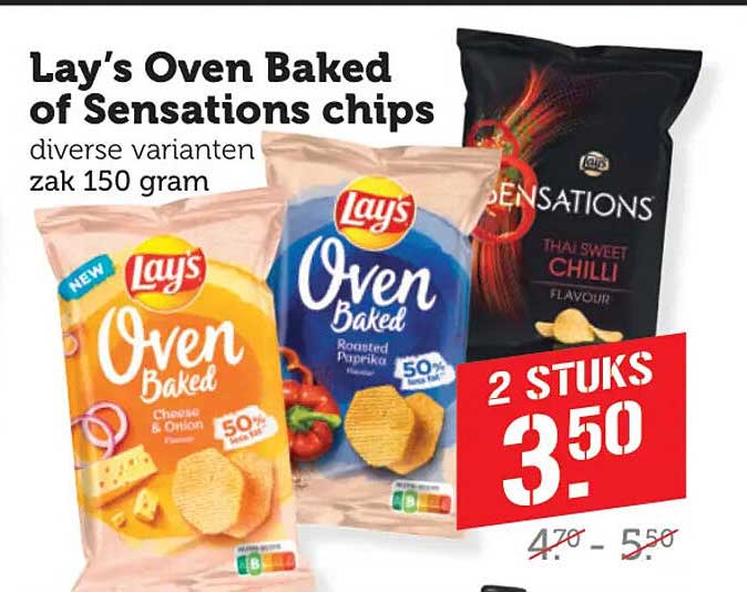Lay's Oven Baked of Sensations chips diverse varianten zak 150 gram 2 STUKS