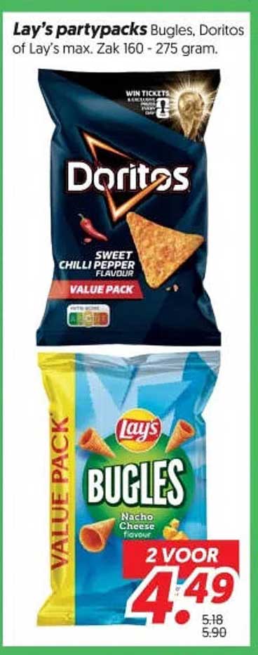 Lay's partypacks Bugles, Doritos of Lay's max. Zak 160 - 275 gram 2 VOOR