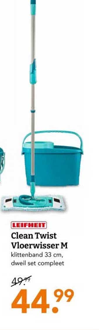 Leifheit Clean Twist Vloerwisser M klittenband 33 cm, dweil set compleet