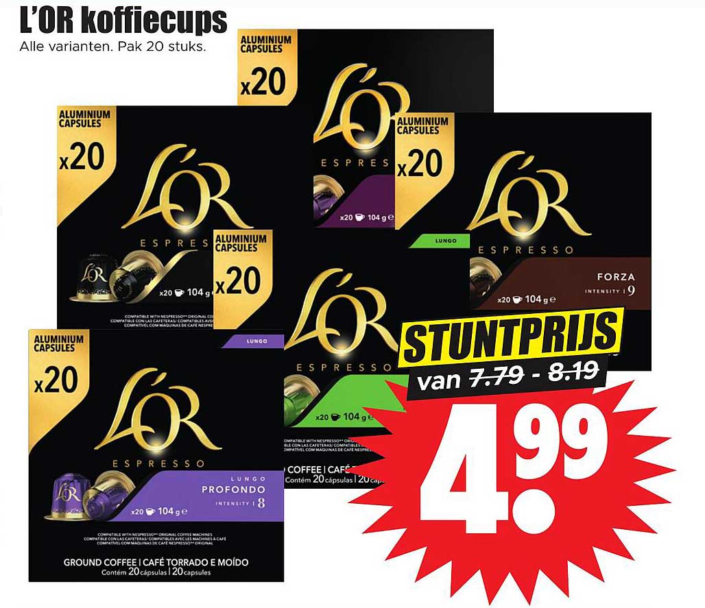 L'OR koffiecups Alle varianten. Pak 20 stuks. STUNTPRIJS