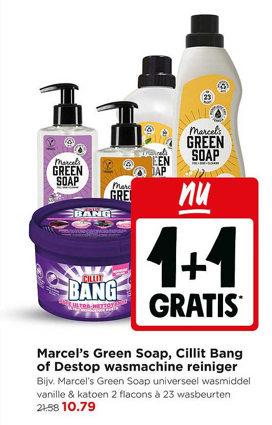 Marcel’s Green Soap, Cillit Bang of Destop wasmachine reiniger 1+1 GRATIS