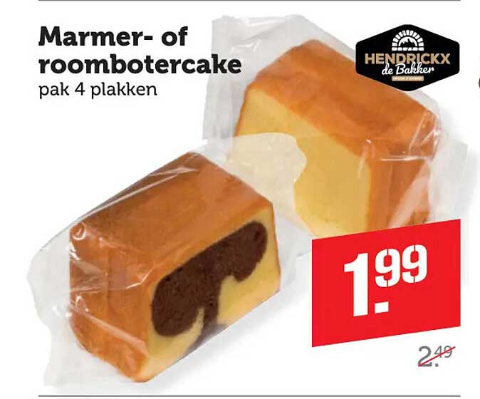 Marmer- of roombotercake pak 4 plakken