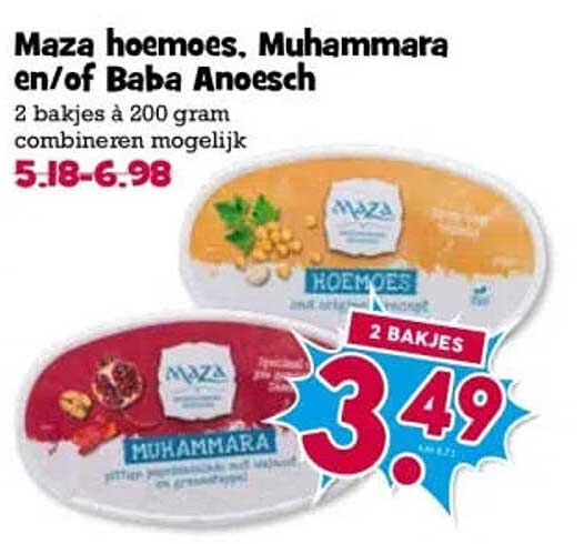 Maza hoemoes, Muhammara en/of Baba Anoesch 2 bakjes combineren mogelijk