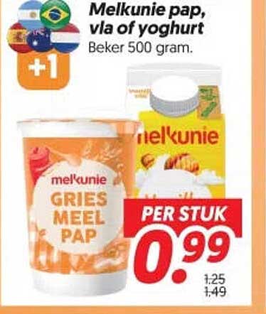 Melkunie pap, vla of yoghurt Beker 500 gram. +1 PER STUK