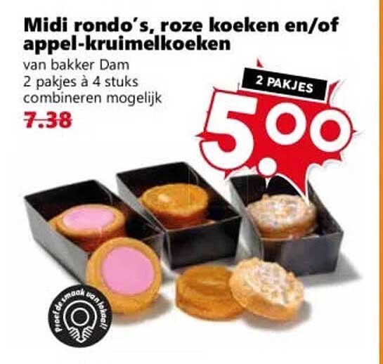 Midi rondo’s, roze koeken en/of appel-kruimelkoeken 2 pakjes