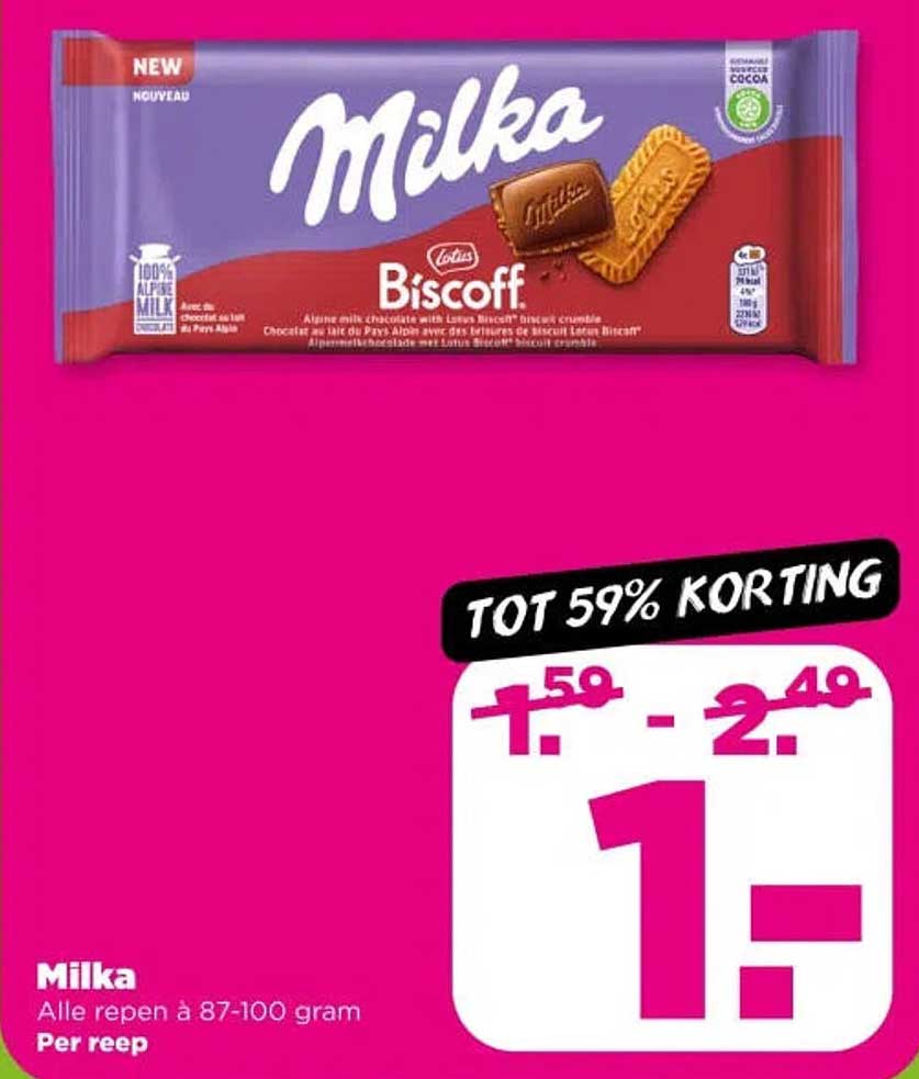 Milka Alle repen à 87-100 gram Per reep TOT 59% KORTING