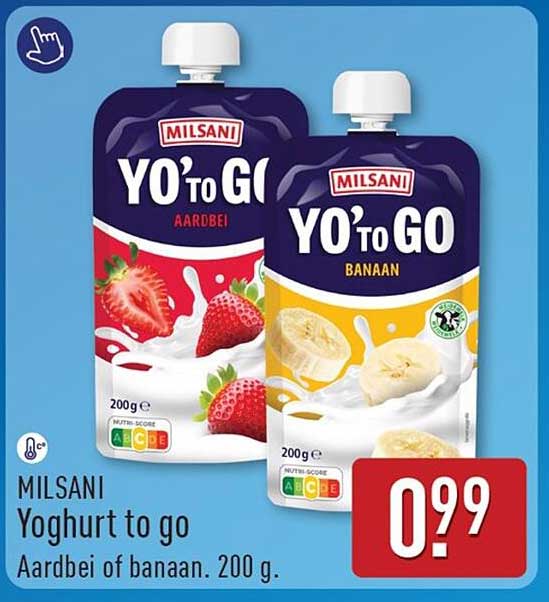 MILSANI Yoghurt to go Aardbei of banaan, 200 g.