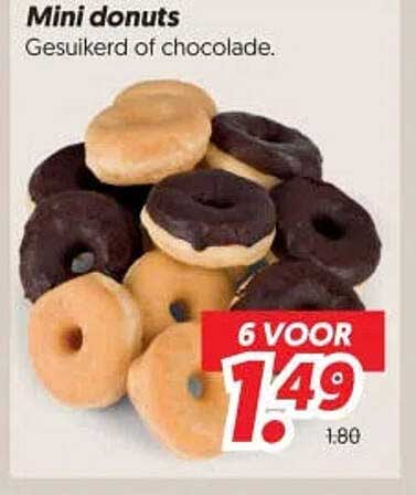 Mini donuts Gesuikerd of chocolade. 6 VOOR