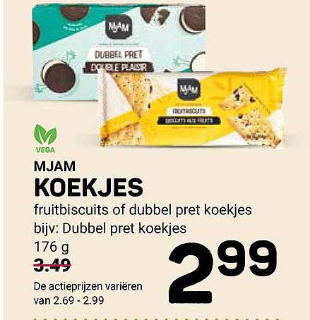 MJAM KOEKJES fruitbiscuits of dubbel pret koekjes biv: Dubbel pret koekjes